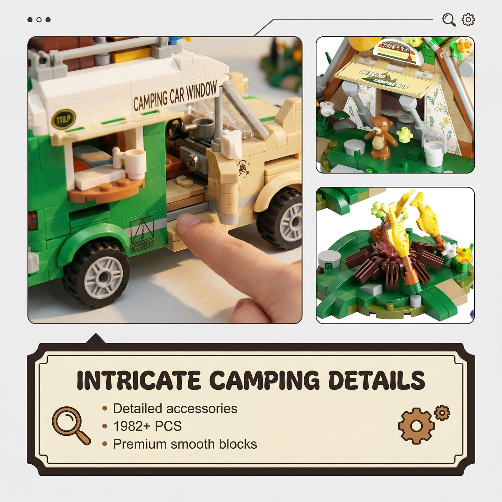 JYLWSMHMU Holiday Adventure Camper Van Building Blocks Set with Mini Outdoor Camping Cabin Tent Creative Construction Gift for Adults Teens 1982PCS