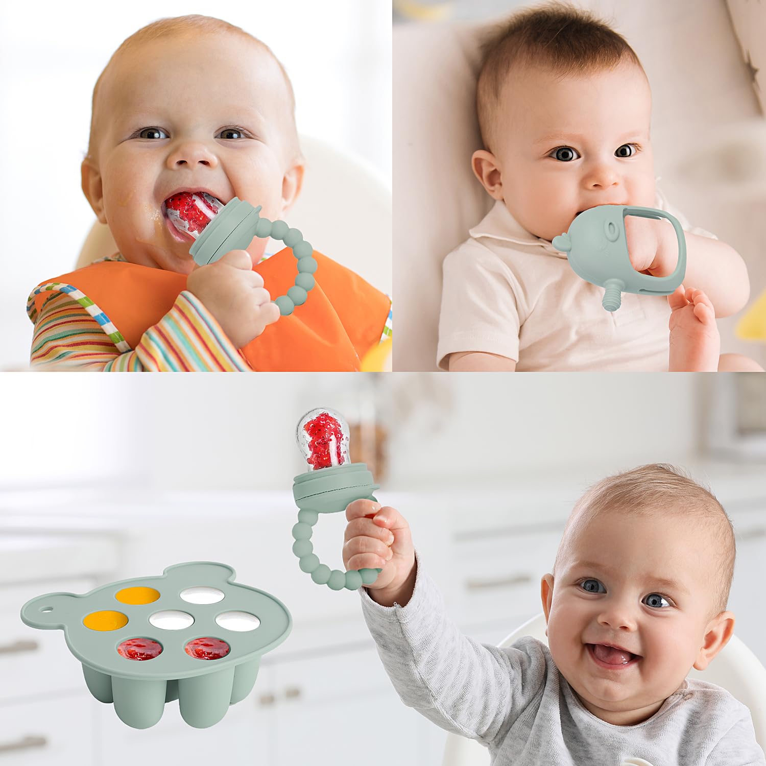 Gedebey 3-in-1 Baby Food & Fruit Feeder Set - Breastmilk Popsicle Mold with Freezer Tray, Teething Relief Toy, BPA Free Infant Silicone Feeding Combo