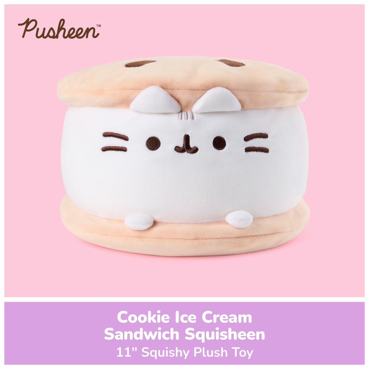 GUND Pusheen Cookie Ice Cream Sandwich Squisheen 11" Squishy Plush; Ages 8+
