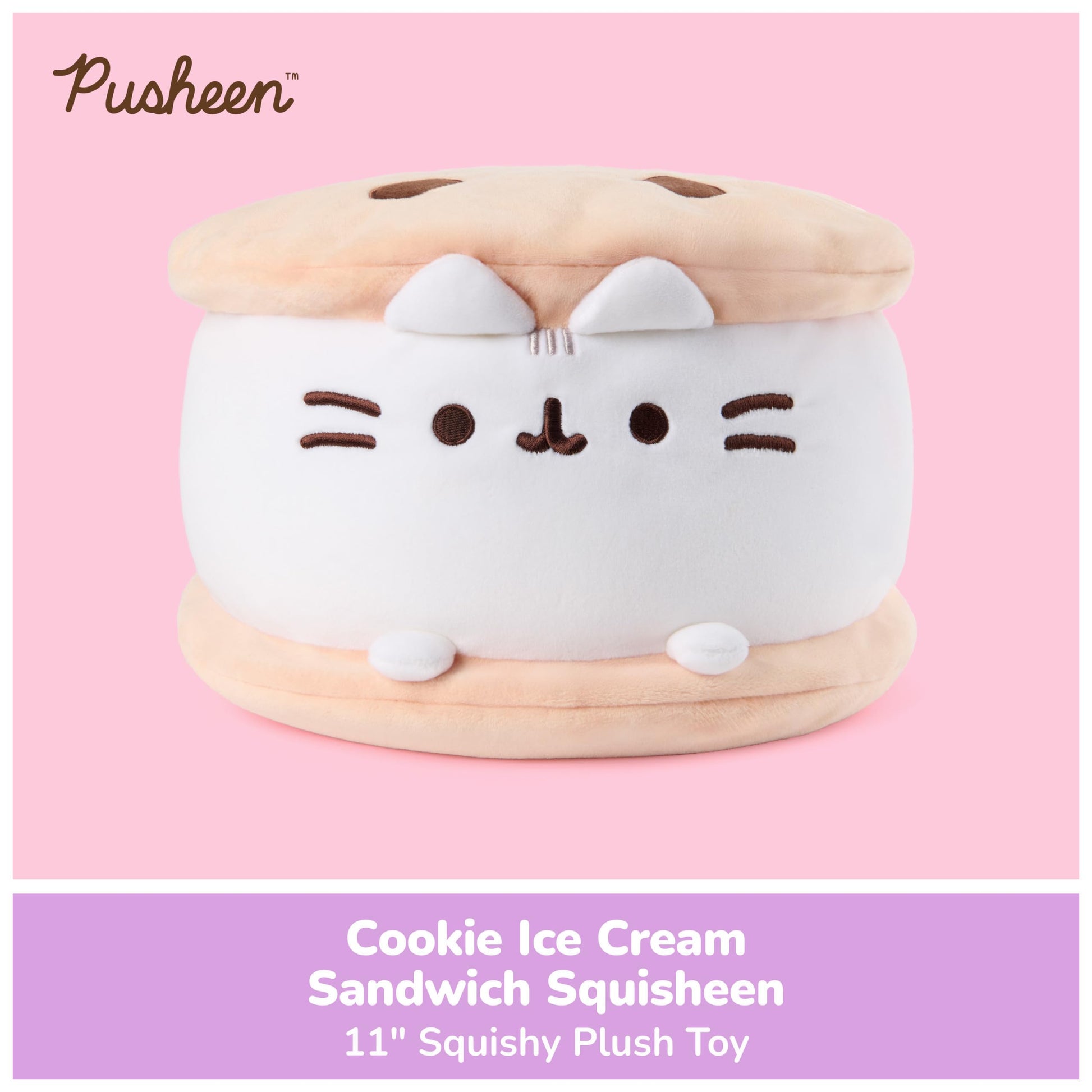 GUND Pusheen Cookie Ice Cream Sandwich Squisheen 11" Squishy Plush; Ages 8+