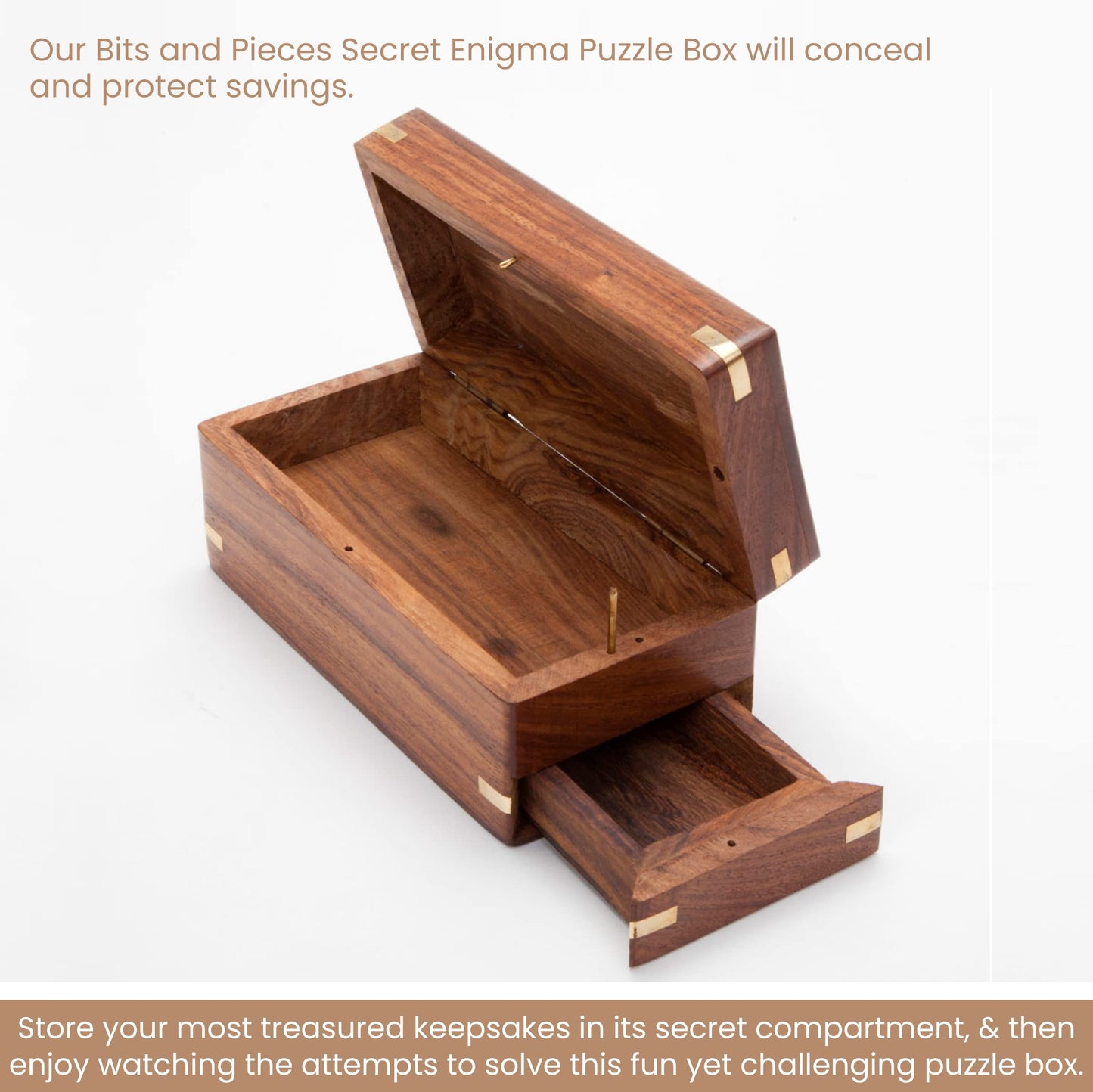 Bits and Pieces - Secret Enigma Puzzle Box - Camouflage Your Cash Money Holder - Brain Teaser - Wooden Secret Compartment Brain Game
