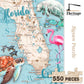Heritage Puzzle - Florida Coast by Kira Talerico 550 Piece Puzzles for Adults & Family, Map & Wildlife Theme, Manatee & Flamingo Art - Frameable