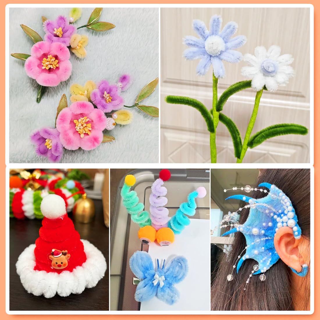 GAGANIU 300pcs Craft Pipe Cleaners, 20 Colors Chenille Stems with Flowers Manual for Crafts - 12 inch Craft Supplies for DIY Projects, Art Activities