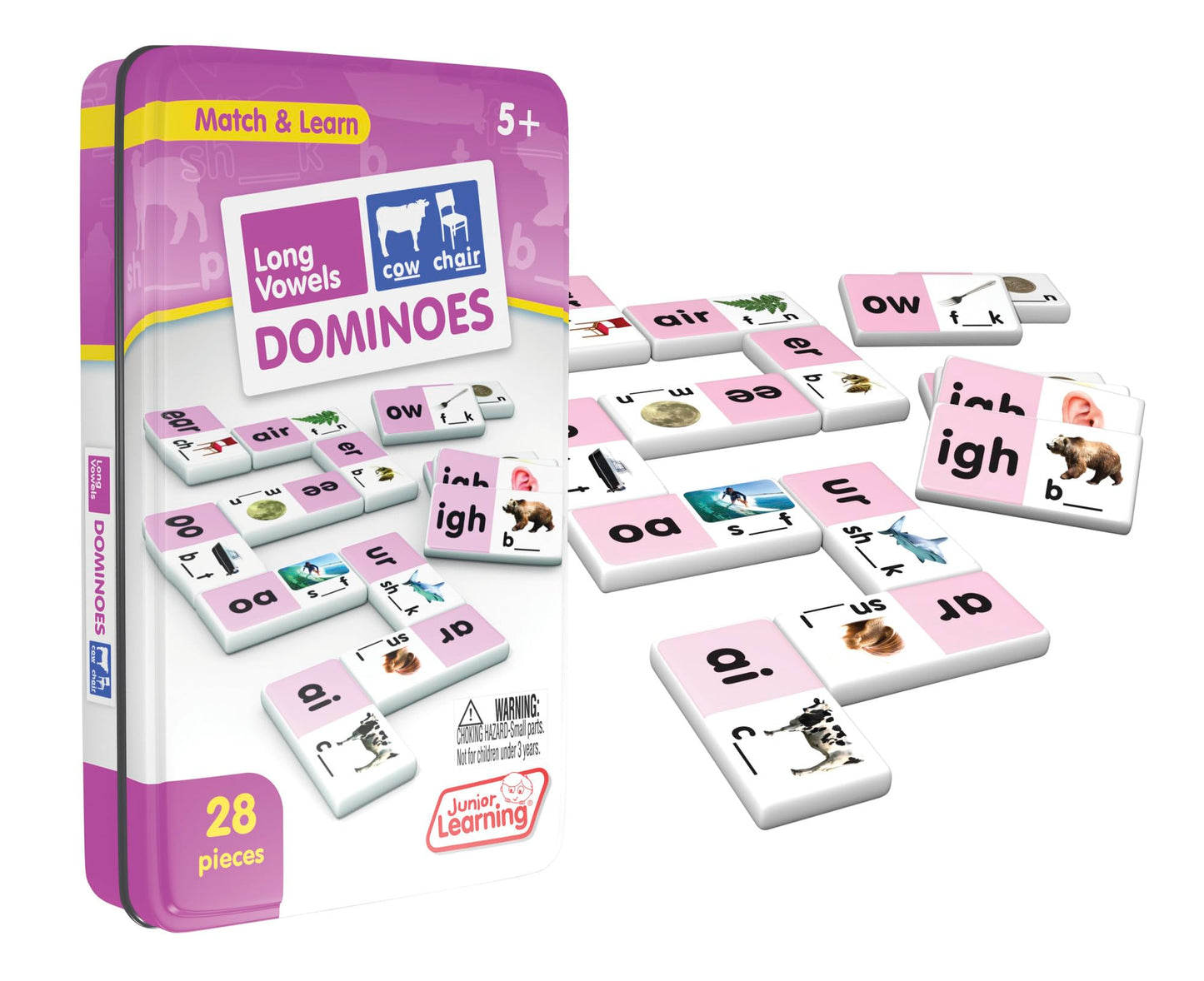 Junior Learning Long Vowel Dominoes Educational Action Games, Multi (JL495)