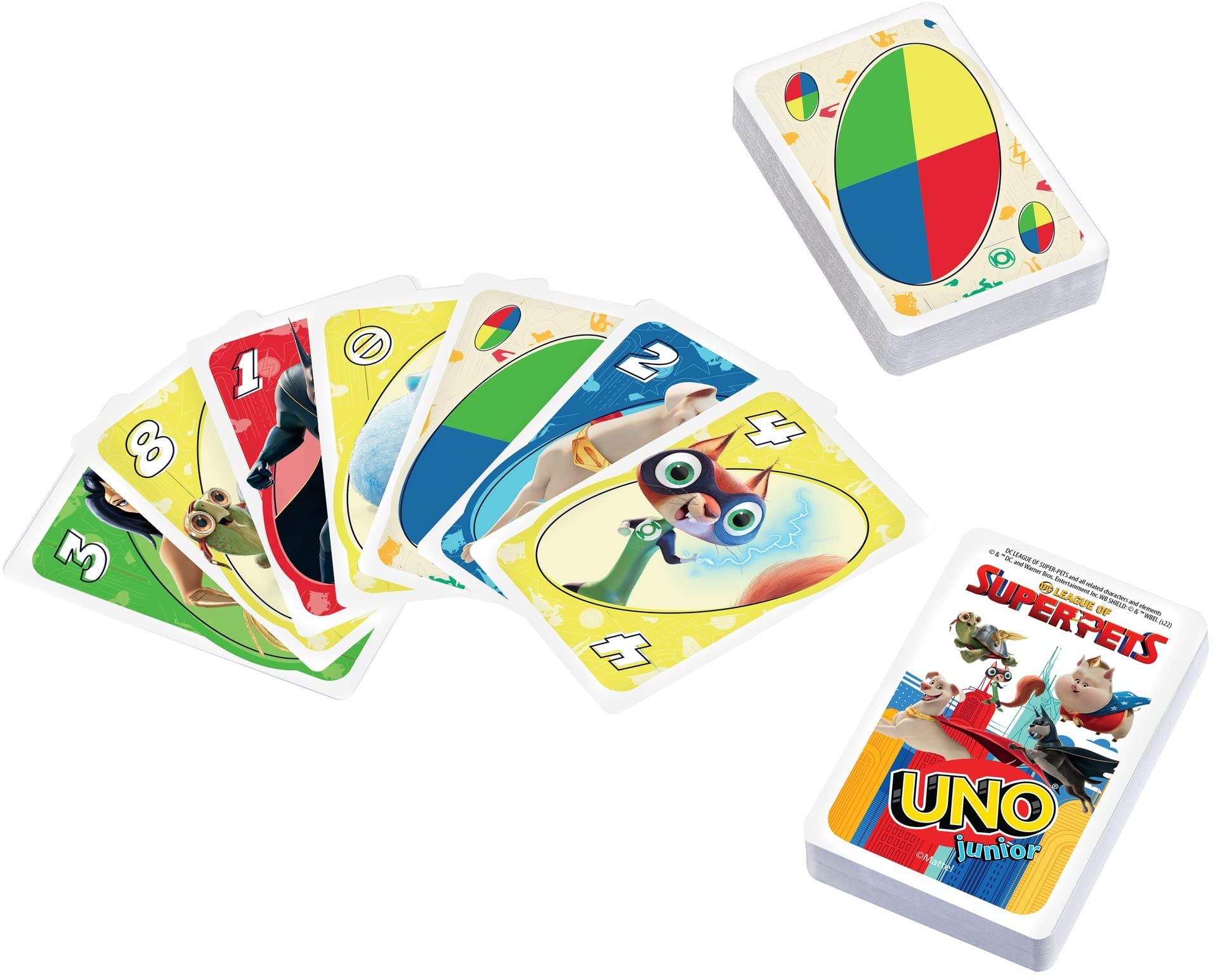 Mattel Games UNO Junior DC League of Superpets Card Game for Kids with Simple Rules, 3 Levels of Play & Animal Matching