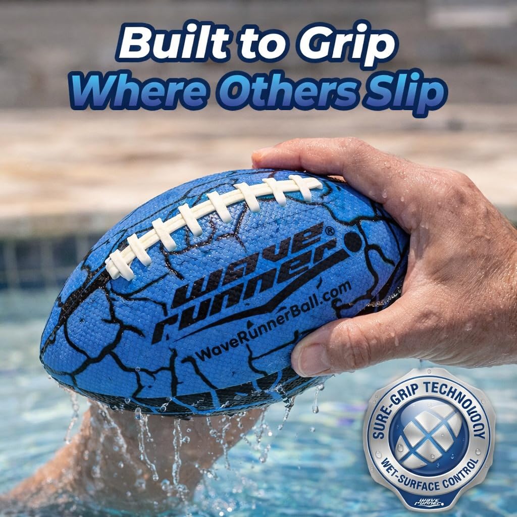 Wave Runner Water Football for Pool and Beach | Waterproof Football for Outdoor Games for Adults, Teens, and Kids - Lightweight Pool Toys, Easy Wet