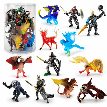 Liberty Imports Medieval Knights & Fantasy Dragons Figurines Set, 12 Pack