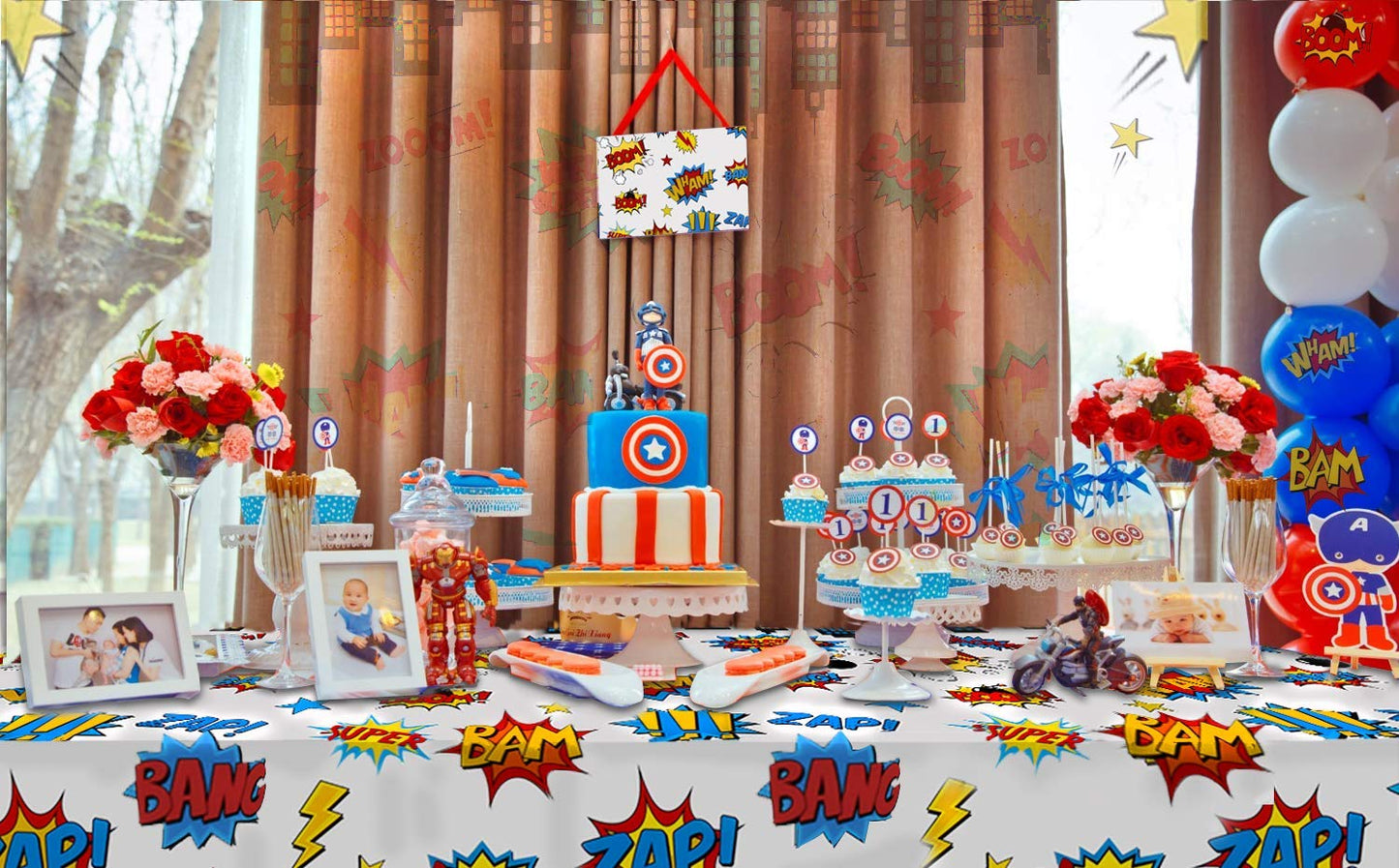 Lcoor 5 Pack Superhero Plastic Table Cover,43" x 71" Superhero Tablecloths Party Supplies Decorations