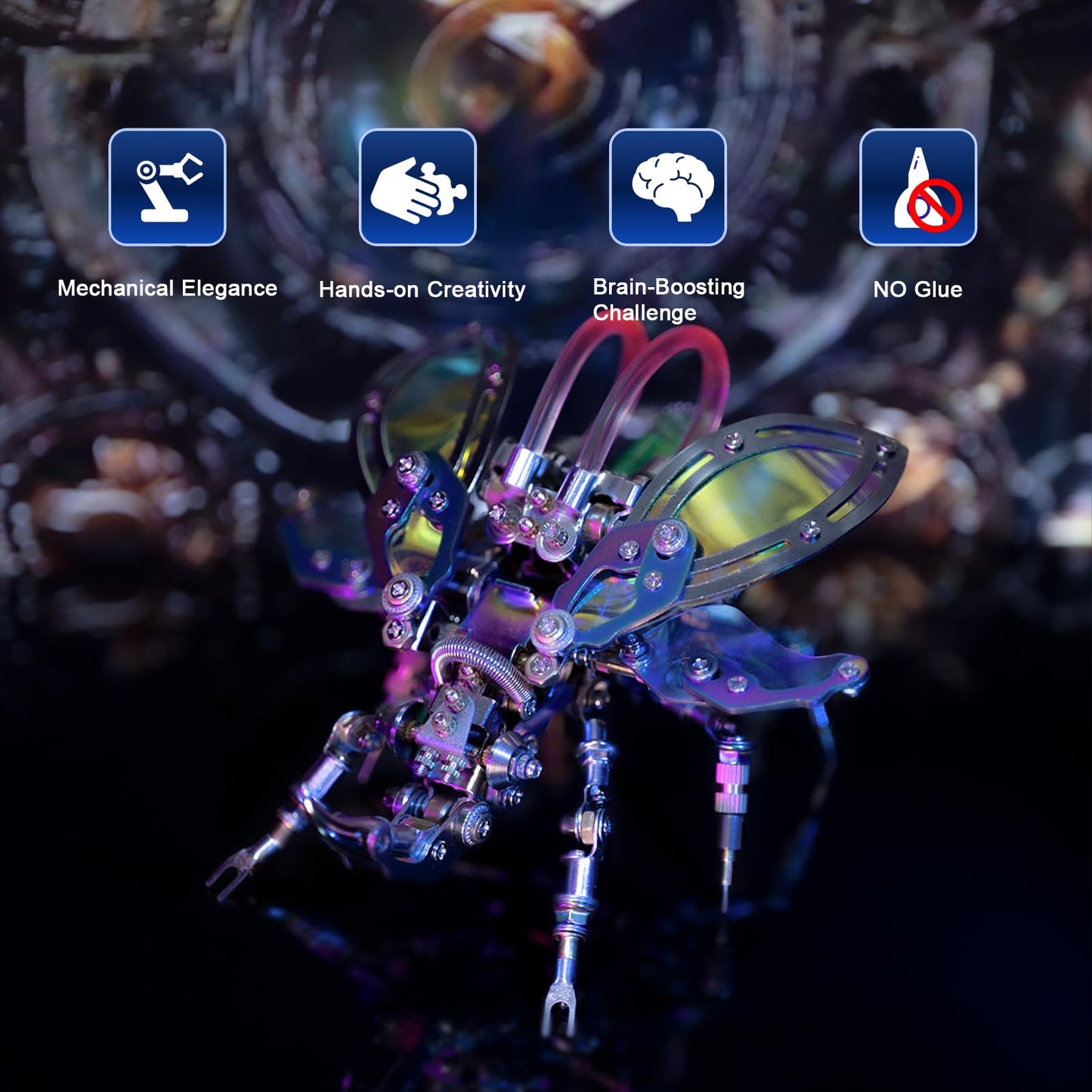 Mostarle Hercules Beetle 3D Metal Puzzle Kit for Adults, 418 PCS DIY Cyberpunk Mechanical Model with Fiber Optic Lights, Gradient Wings, Collectible