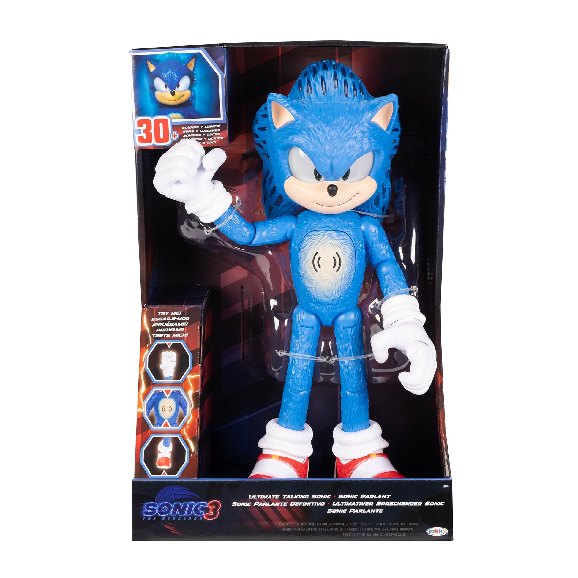 Sonic the Hedgehog 3 Ultimate Talking Sonic 12-Inch Figure, Features 30+ Iconic and Humorous Phrases and Sounds from the Movies, Light-Up Eyes