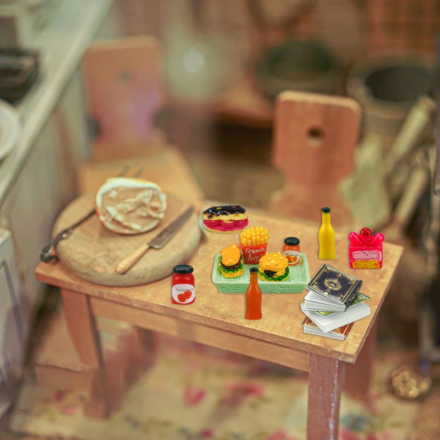 30 Pcs Miniature Food Drinks Laptop Computer Books Toys Dollhouse Miniature Furniture Plastic Table Fits Accessories Scale Dollhouse Playsets Girl
