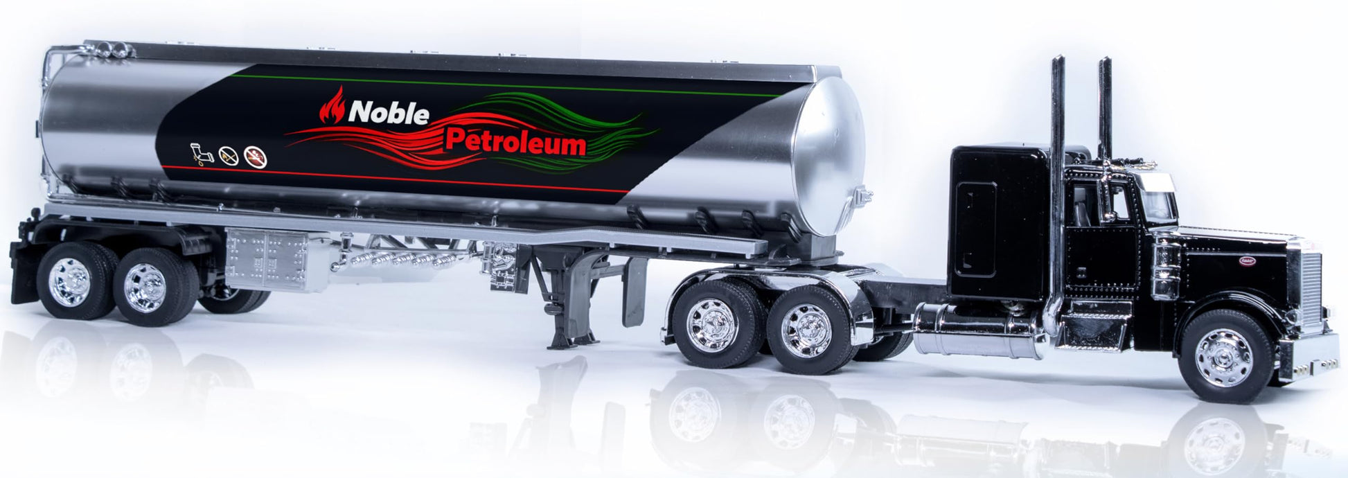 NewRay Replica Peterbilt 379, 1:32 Scale Diecast Trucks Noble Petroleum Oil Tanker Truck - Semi Truck Toy with Trailer -18 Wheeler Toy with Trailer
