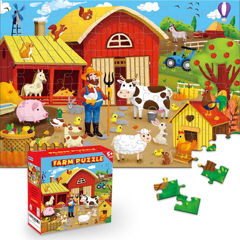 KiDEPOCH 100pc Barnyard Floor Puzzle, 13.8" x 19.7", Paper, Jigsaw, Beginner, 3-8 Years