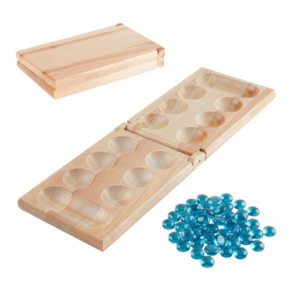 Mancala Board Game - 2-Person Strategy Game for Kids and Adults with Folding Wood Board and 48 Mancala Stones by Hey! Play!