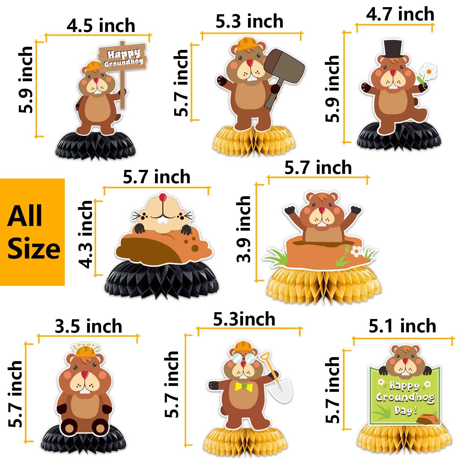 Happy Groundhog Day Honeycomb Centerpieces Cute Cartoon Animals Theme Decor for February 2nd Holidays Festival Groundhog Day Weather Forecast Spring