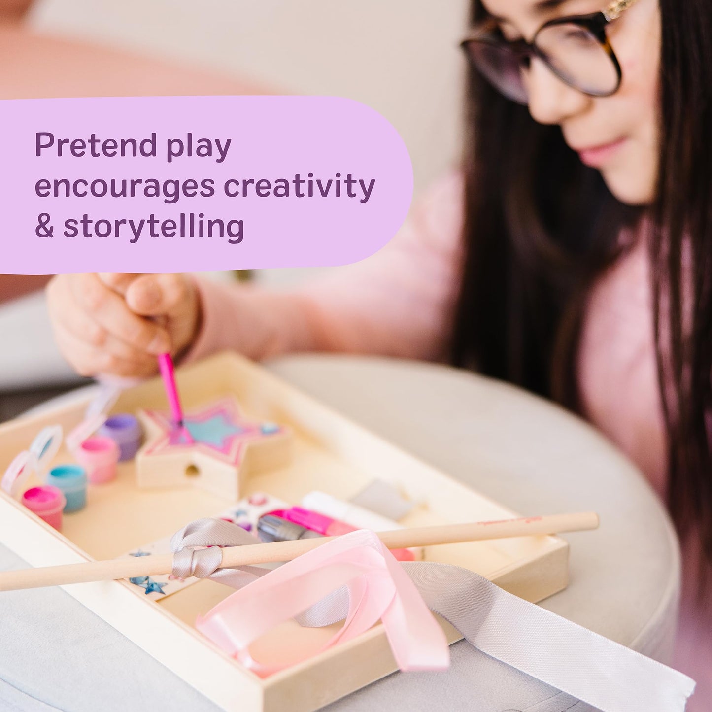 Melissa & Doug Created By Me! Paint & Decorate Your Own Wooden Princess Wand Craft Kit, Pink Princess Crafts Great for Rainy Days, Toys for Kids Ages