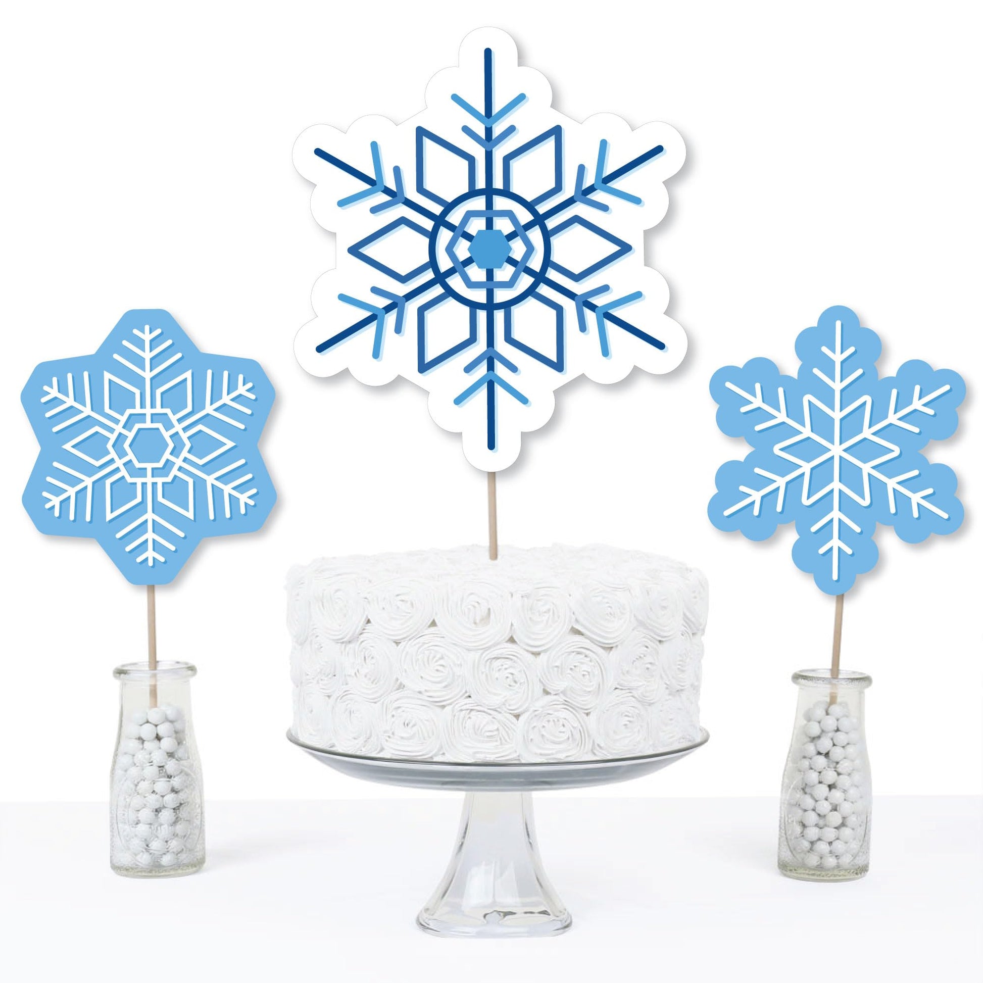 Big Dot of Happiness Blue Snowflakes - Winter Holiday Party Centerpiece Sticks - Table Toppers - Set of 15