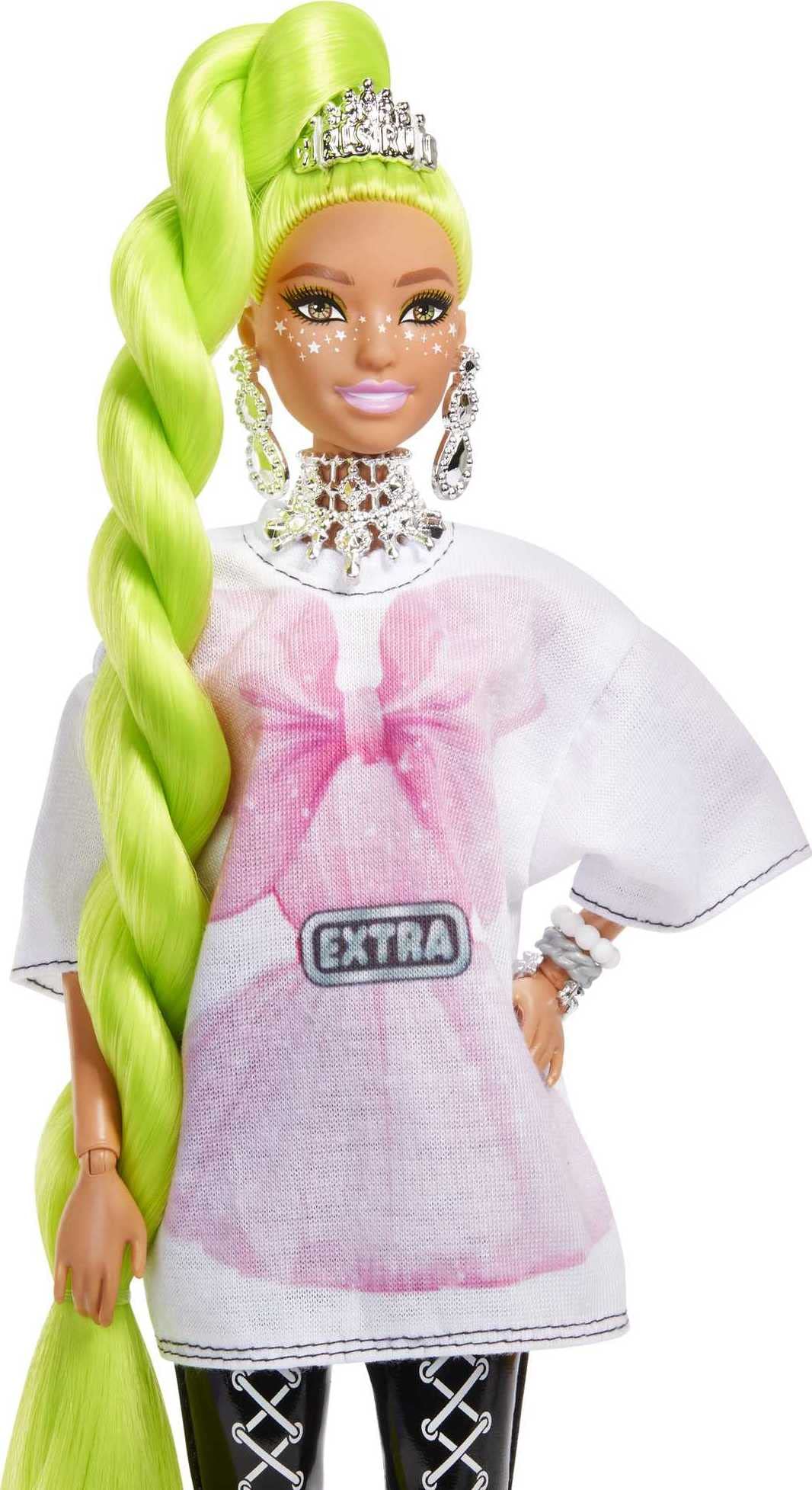 Barbie Extra Doll &Accessories with Neon Green Hair, Feather Boa & Pet Parrot