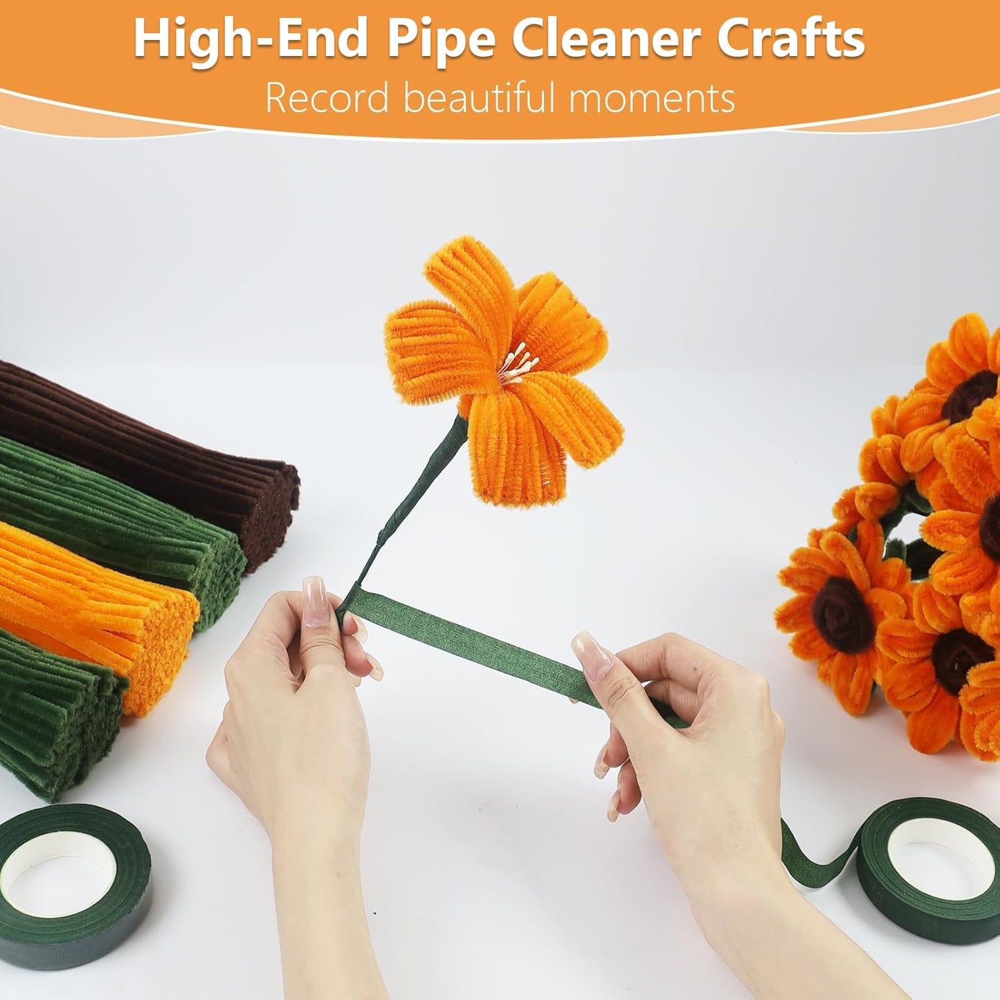 NITUMIR 300Pcs 8mm Thick Sunflower Pipe Cleaners DIY Flower Bouquet Kit