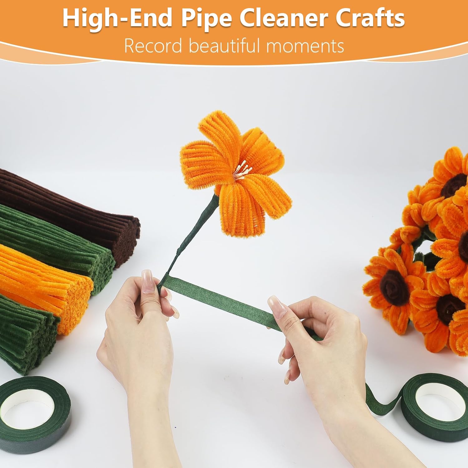 NITUMIR 300Pcs 8mm Thick Sunflower Pipe Cleaners DIY Flower Bouquet Kit