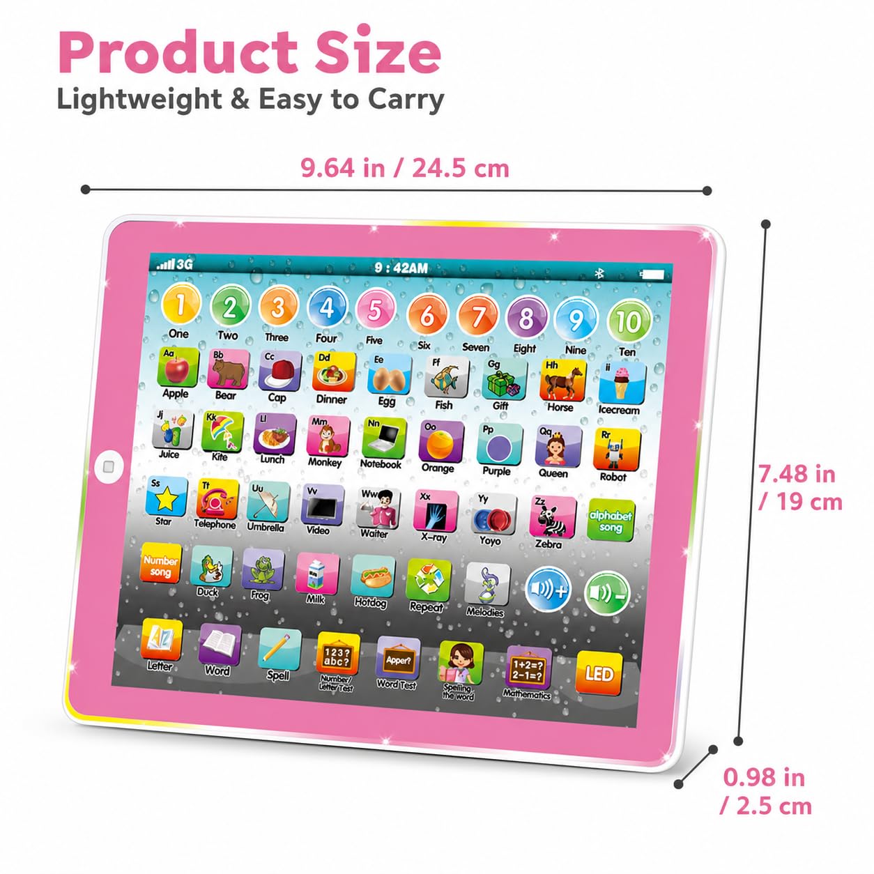 Wenbeier Kids Tablet Learning Pad Toddler Tablet with ABC Word Song Music Number Electronic Interactive Toy for Educational Preschool Boys & Girls 1 2
