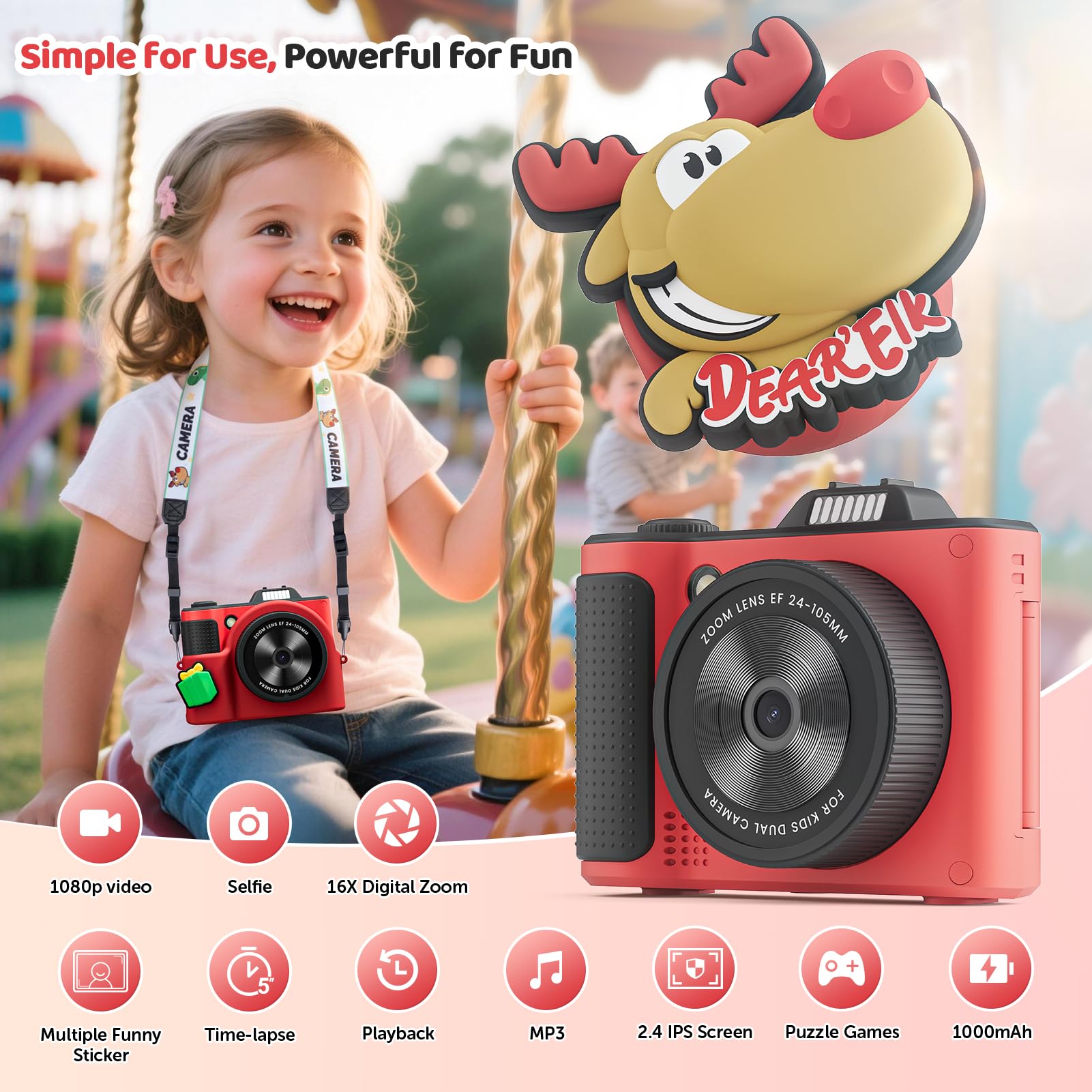 Kids Digital Camera for Girls Boys Age 3-10, My First Camera, 1080P HD Video, Toddler Camera Easy to Use, Shockproof Durable, Toys Gift for Kids