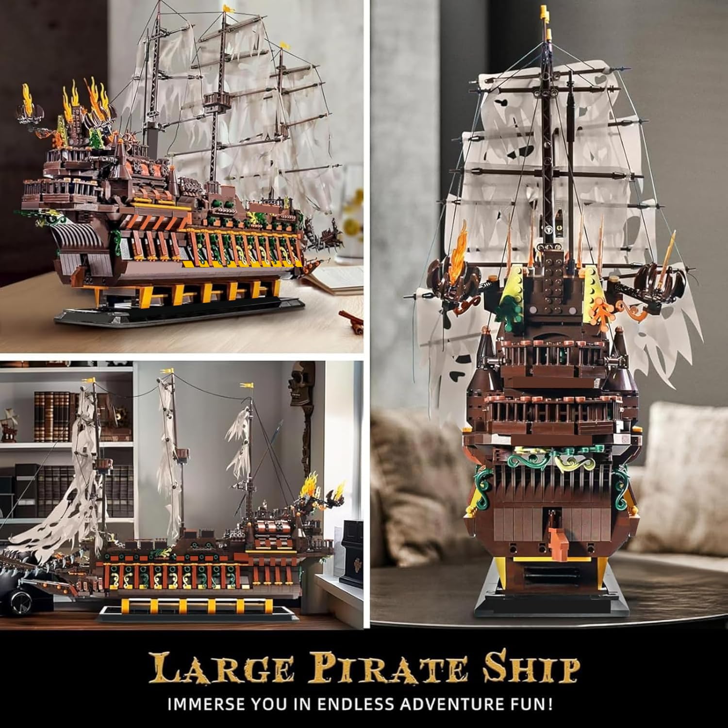 Mould King Large Pirates Ship Model Building Blocks Kits, MOC Dutchman Building Block Pirate Ship Construction Set to Build, Toys Gift for Age