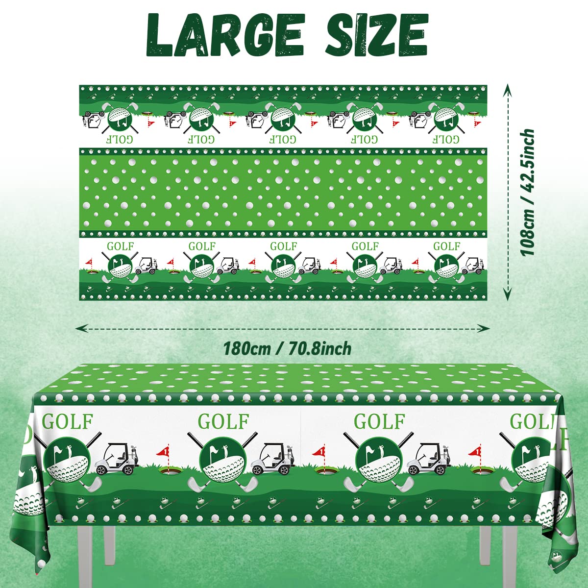 HAKOTI Golf Party Decorations - 3pcs Waterproof Rectangle Tablecloths for Birthday Theme, Supplies and Table Covers
