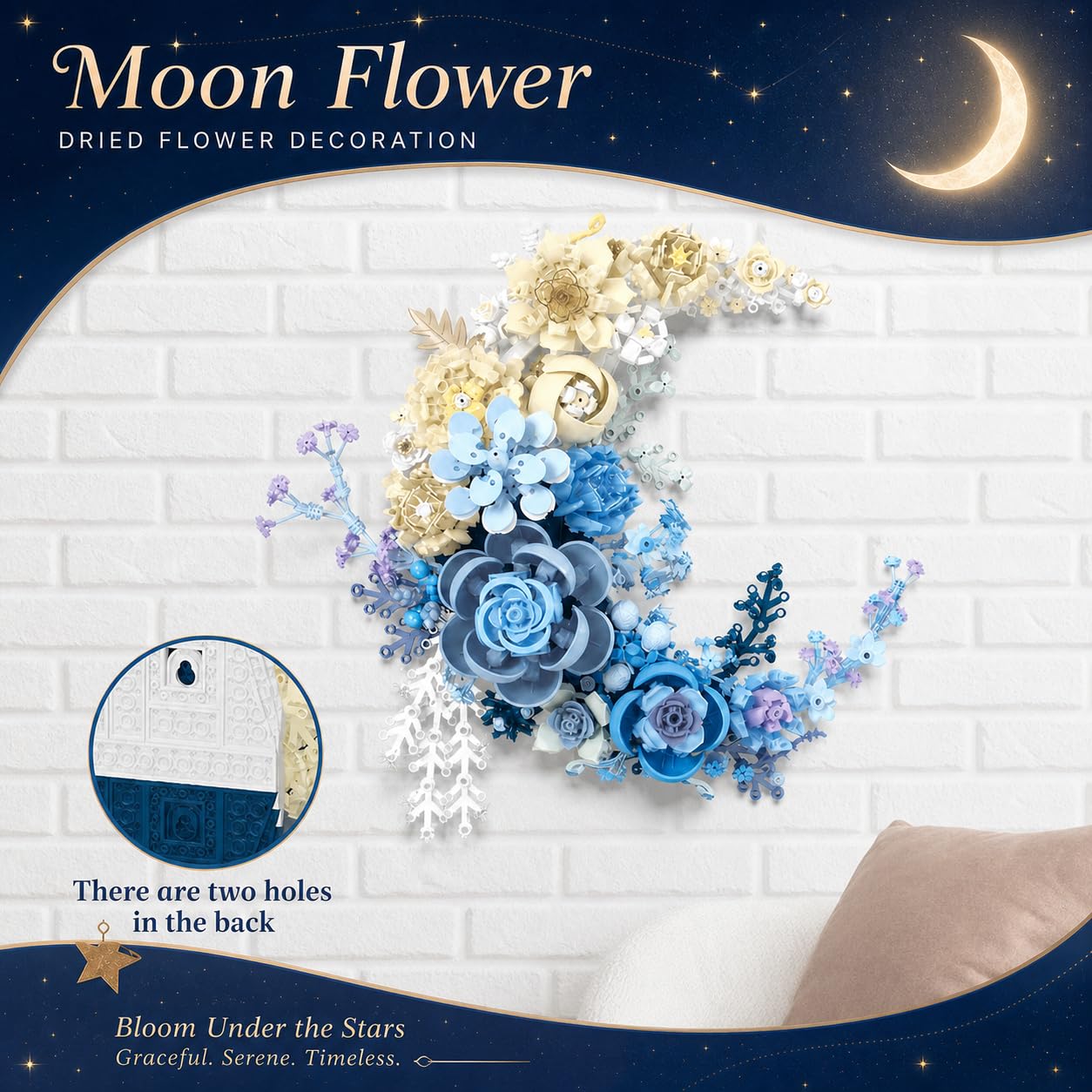 Blue Moon Flower Bouquet Building Set, Compatible with Lego Flowers for Adults, Artificial Flowers Lovers, Building Blocks for Décor Wall Art