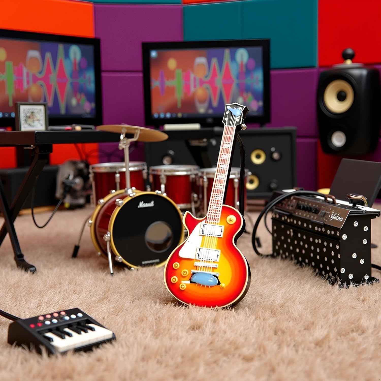 Miniature Guitar 1:12 Dollhouse Scale, Realistic Instrument Model, Multifunction Decorative Ornament for Home, Festival, Holiday, Party