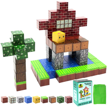 76PCS 0.8in Magnetic Blocks, Magnetic Tiles Kids Build Cubes?STEM Sensory Montessori Toys with Storage Bag, Build the 3D Forest World Set, Holiday
