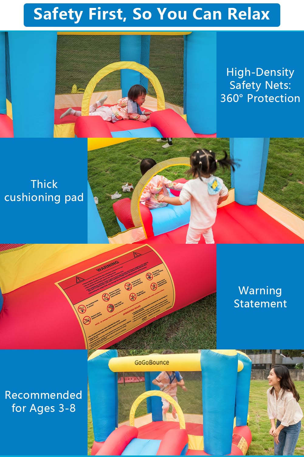GoGoBounce Inflatable Bounce House with Water Slide & Air Blower, 103"x 78"x 64" Outdoor Bouncy Castle for Kids Ages 3-10, Durable Oxford Fabric