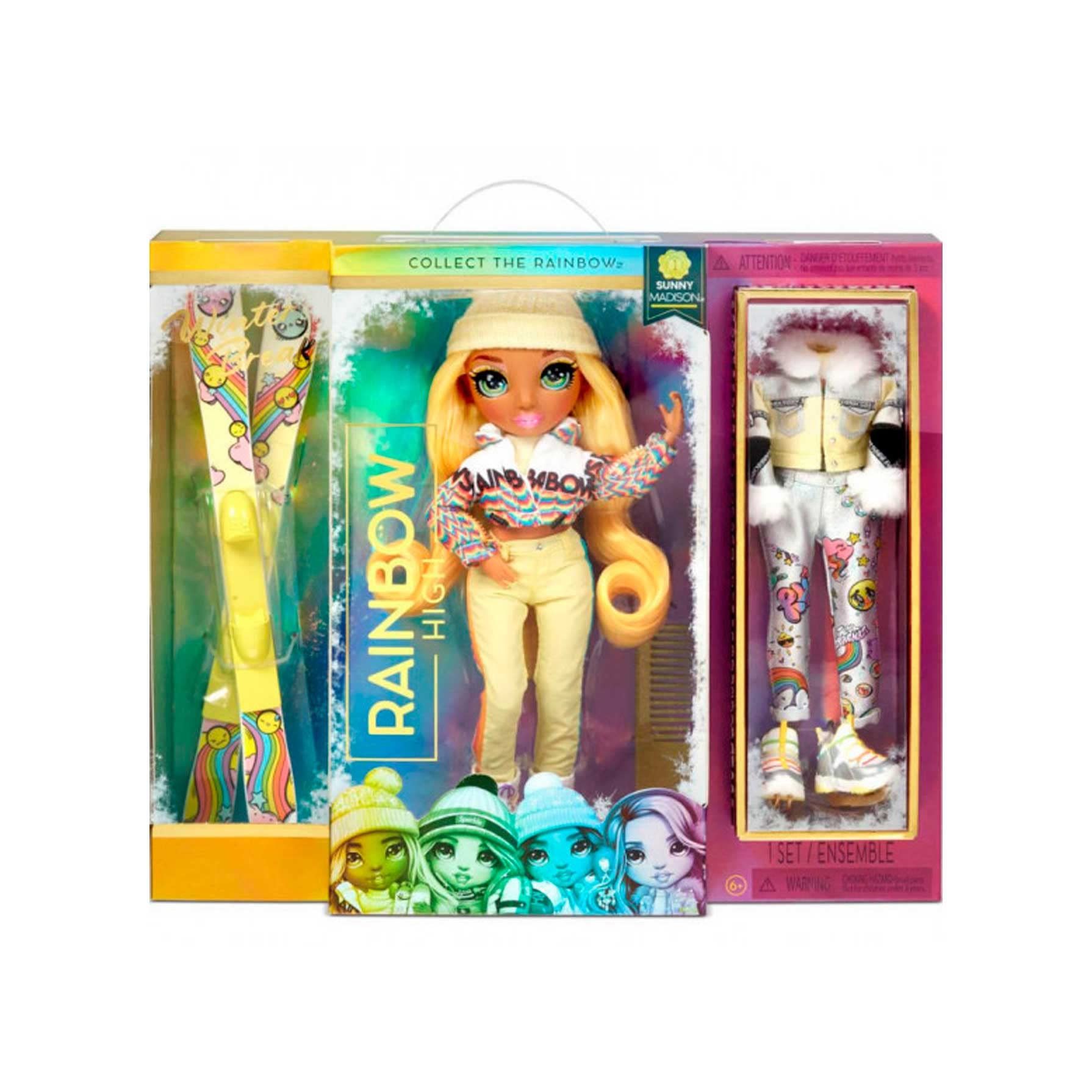 Rainbow High Winter Break Sunny Madison - Yellow Fashion Doll and Playset with 2 Designer Outfits, Pair of Skis & Accessories