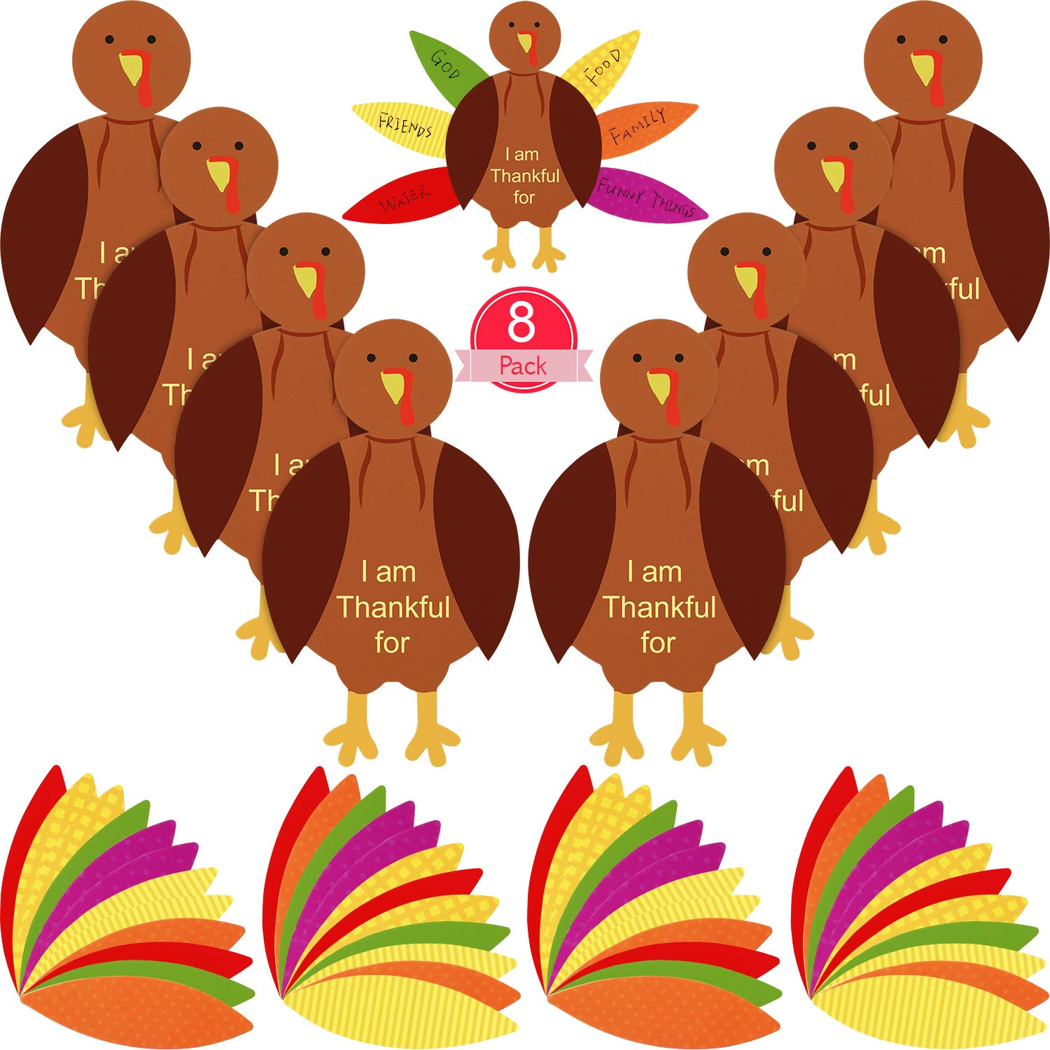 Gejoy 56 Pieces Thanksgiving Turkey Craft Kits DIY Turkey Thanksgiving Party School Activities Decoration Supplies, Makes Up to 8 Turkeys(Brown