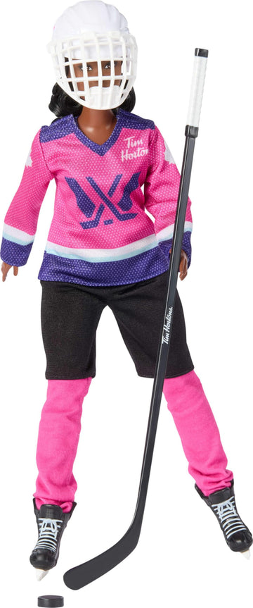 Barbie Tim Hortons PWHL 2025 Fashion Doll in Pink - Includes Hockey Stick, Puck, and Helmet