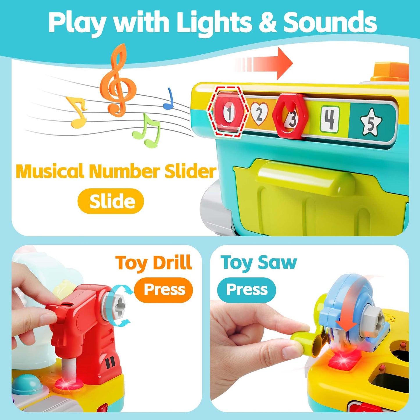 iPlay, iLearn Toddler Musical Workbench Toys for One Year Old Boys, Baby Pretend Play Tool Set, Infant Shape Sorter Activities, Kids Pounding Game