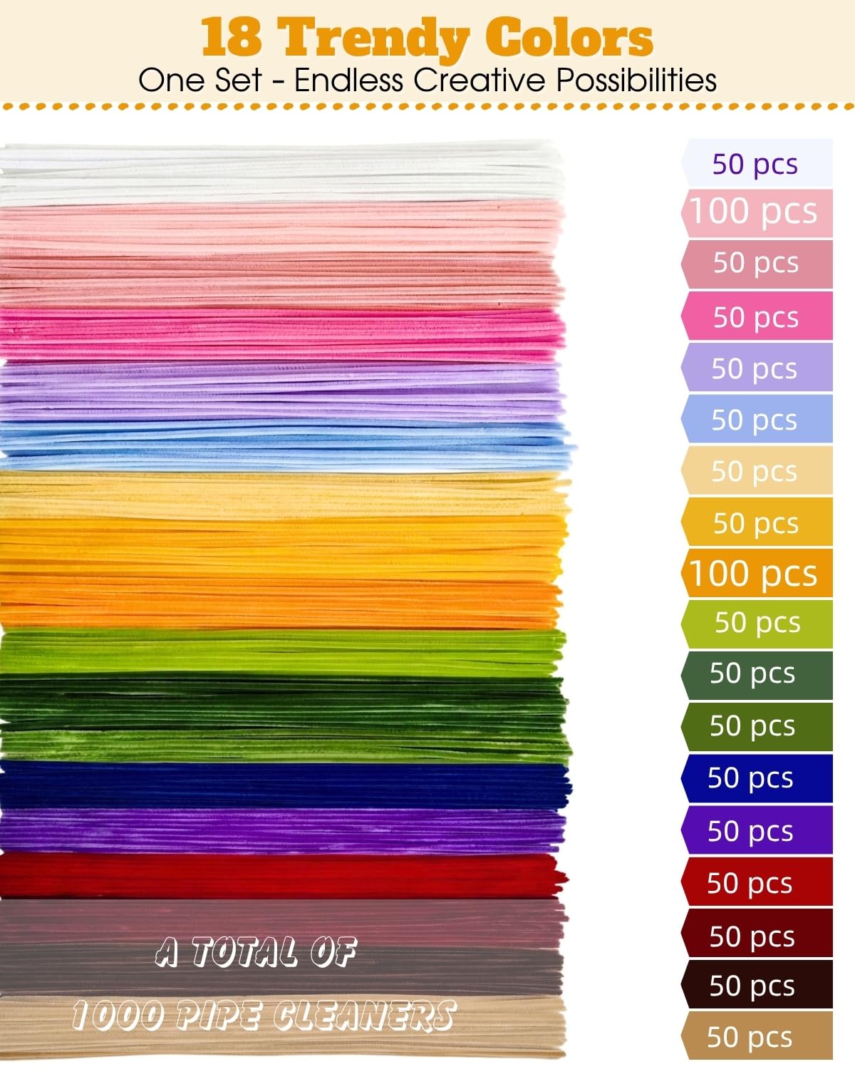 YYUENG TAK 1000 Pcs Pipe Cleaners Flower Kit, 18 Colors Chenille Stems with Complete Accessory Set & Instruction, Pipe Cleaners Craft, Art and Craft