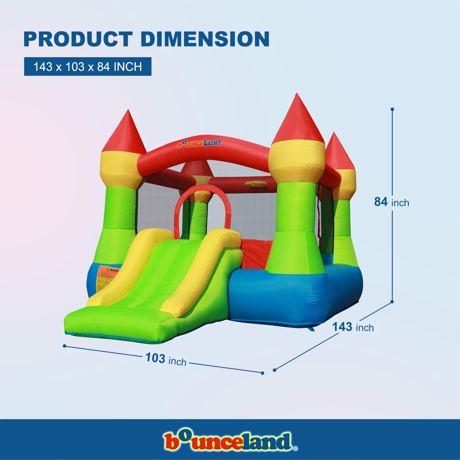 Bounceland Bounce House Castle with Basketball Hoop Inflatable Bouncer, Fun Slide, Safe Entrance Opening, UL Certified Strong Blower Included, 12 ft x