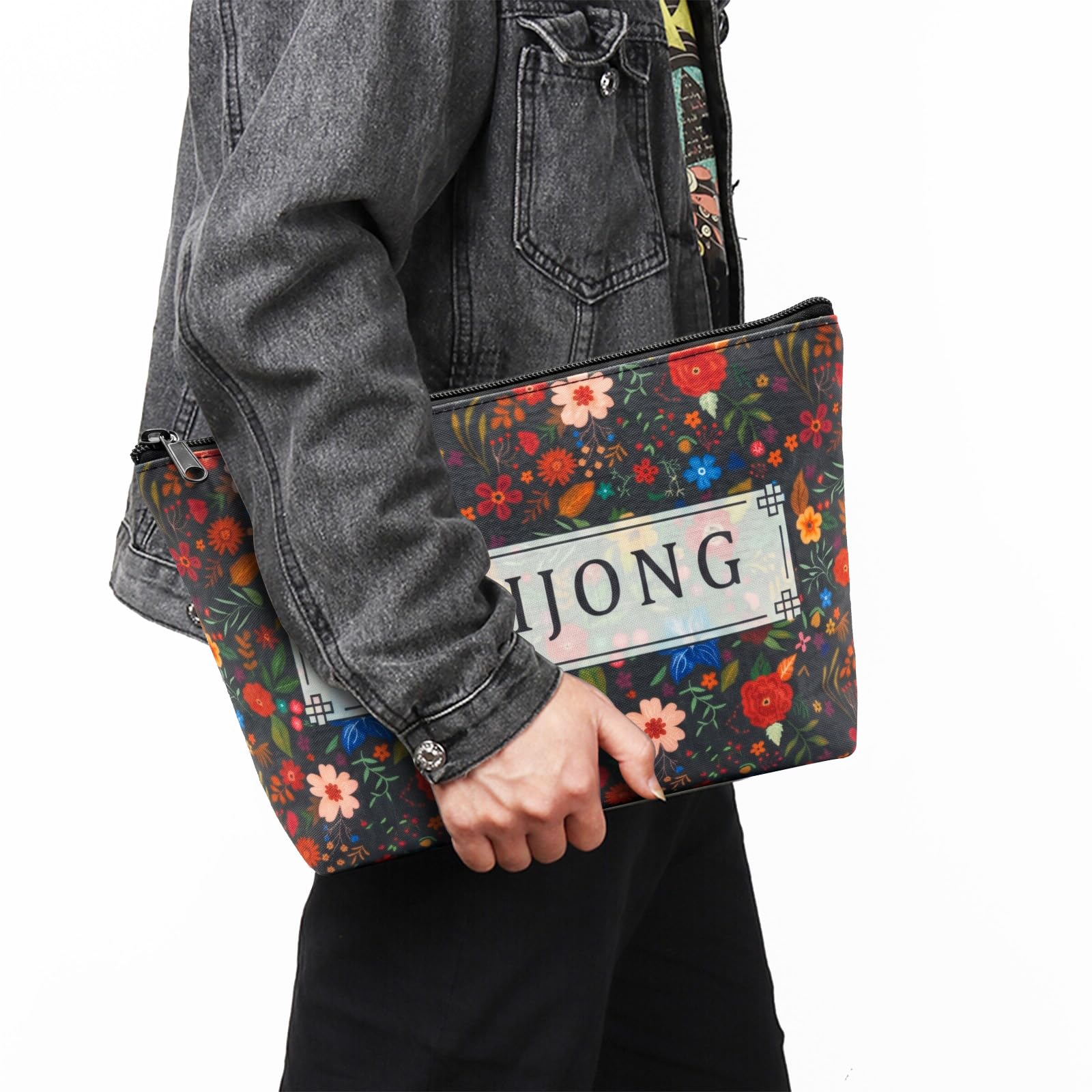 UntilPlan American Mahjong Empty Bag,Thickened American Mahjong Tiles Bag with Zipper Storage Pouch Printed,Tile Holder Rack Bag for Game Lover Gift