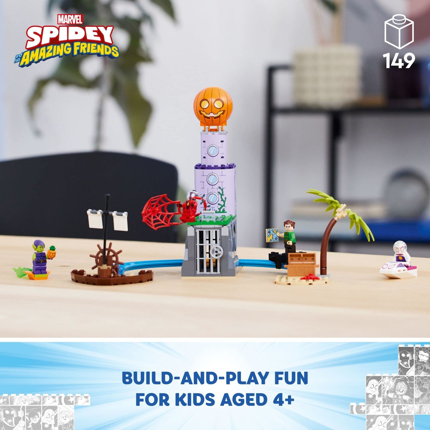 LEGO Marvel Team Spidey at Green Goblin's Lighthouse 10790, Toy for Kids Ages 4+ with Pirate Shipwreck, Miles Morales Minifigure & More, Spidey