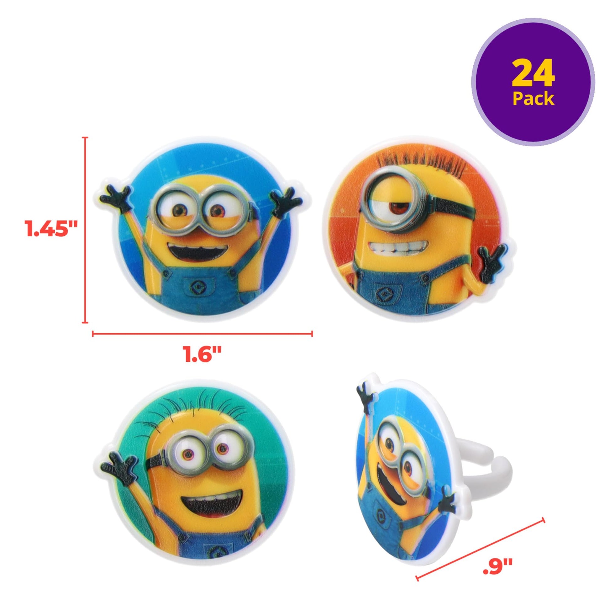 DecoPac Minions Cupcake Rings, 24 Despicable Me™ Cupcake Decorations, Phil, Carl and Bob - 24 Pack