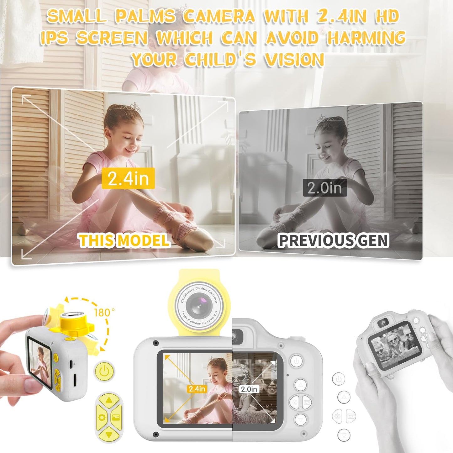 ARNSSIEN Kids Camera for Toddlers with 180° Flip Lens, 2.4 Inch IPS Screen Toddler Digital Camera for Kids 3-12, 32GB Card Included, Birthday Present
