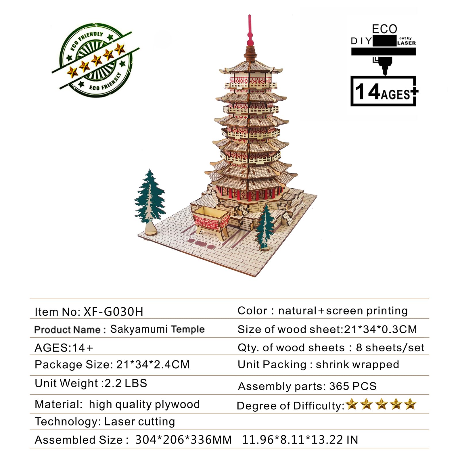3D Puzzle Wooden Craft Kits,Temple Building 3D Wooden Puzzle Model,3D Puzzles for Adults DIY Model Building Kit,Age 15+ Assembly Home Decors DIY Brain