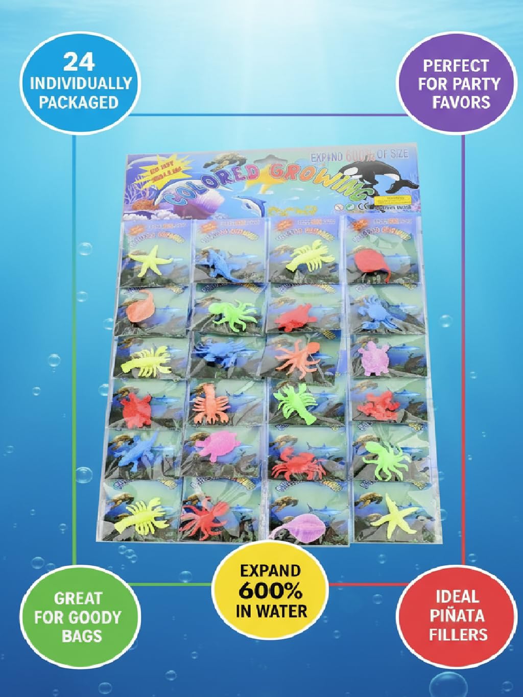 Funlop 24 Pack Sensory Jelly Water Growing Sea Life Creatures Animals, Amazing, Fun, Educational, Learning Toy for Children Boys and Girls (24