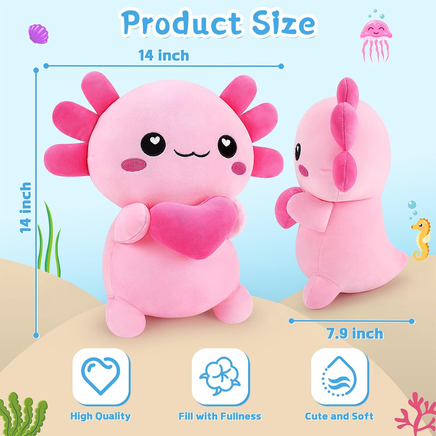 Achwishap Axolotl Plush,Axolotl Stuffed Animal Plush Toys,14” Salamander Plushie,Cute Plushies Soft Newt Plushy Kawaii Plushies Huggging Pillow,Cuddly