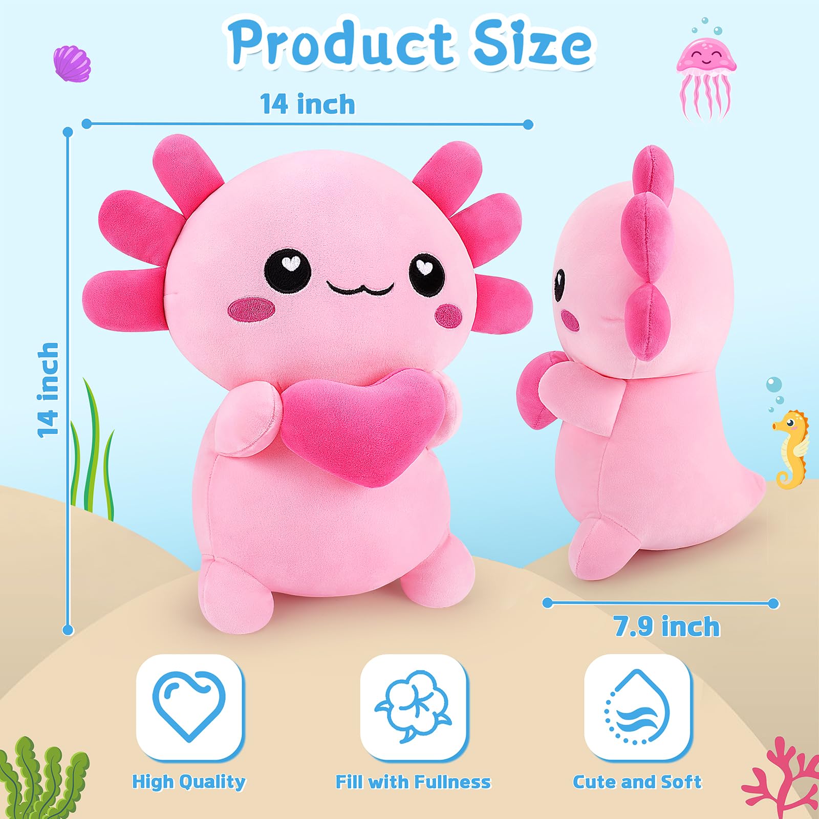 Achwishap Axolotl Plush,Axolotl Stuffed Animal Plush Toys,14” Salamander Plushie,Cute Plushies Soft Newt Plushy Kawaii Plushies Huggging Pillow,Cuddly