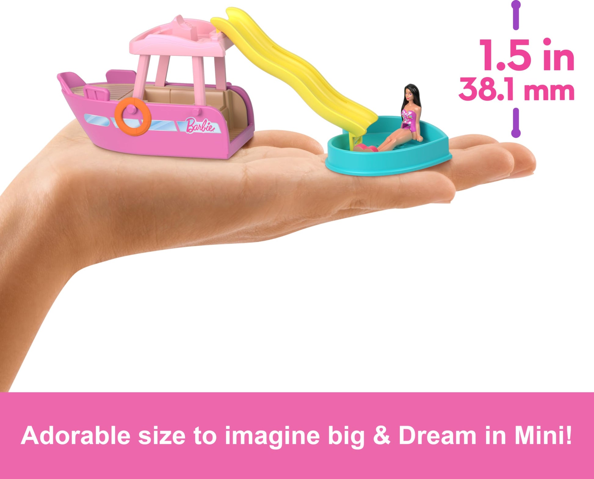 Barbie Mini BarbieLand Playsets with Toy Vehicle & 1.5-inch Doll, Dream Boat with Color-Change Surprise