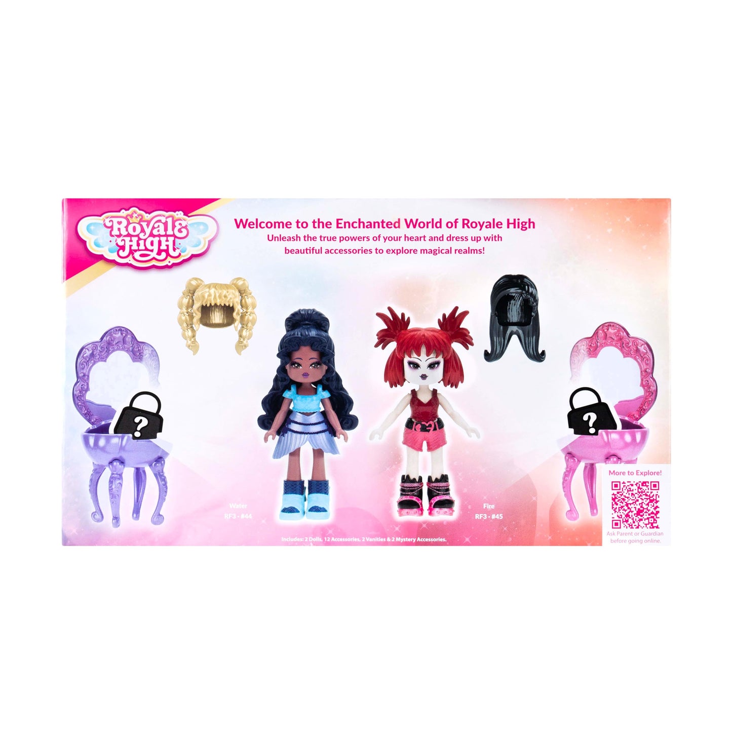 Royale High Surprise Vanity 2-Pack - (2) Series 2 Dolls, (2) Vanities, (2) Additional Wigs, and (2) Mystery Items - Virtual Item Code Included - Ages