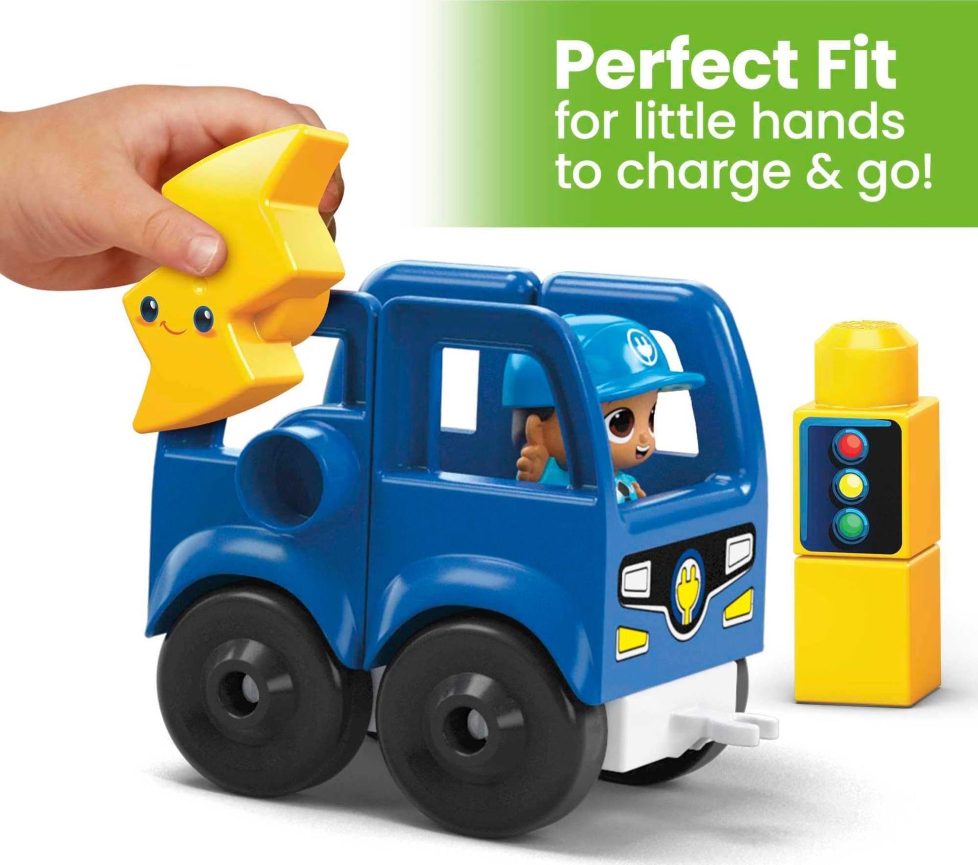 MEGA BLOKS Fisher-Price Toddler Building Blocks, Green Town Charge & Go Bus with 34 Pieces, 2 Figures, Kids Age 1+ Years