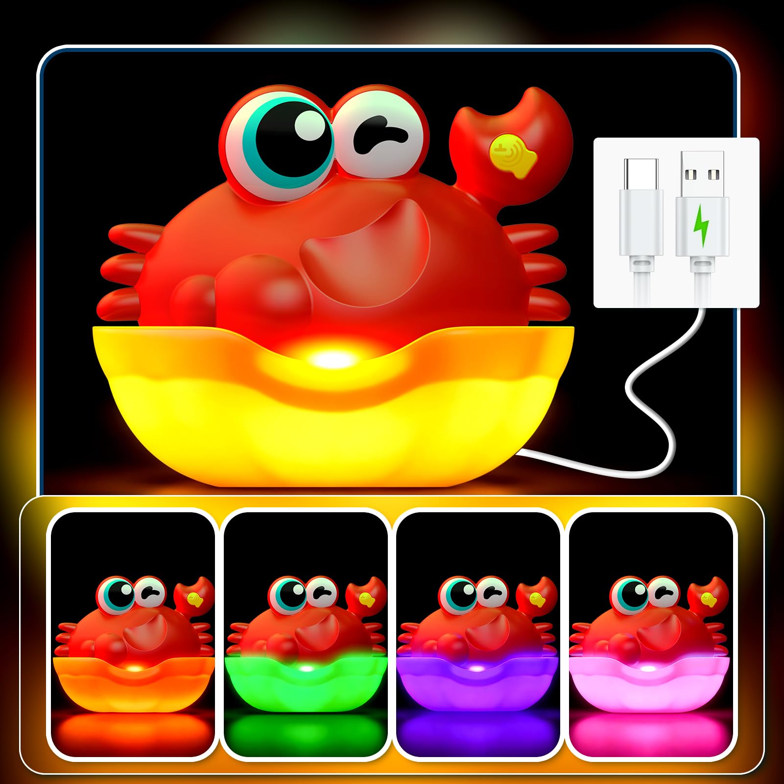 Bath Toys for Kids Ages 1-3,Light Up Baby Bath Toys Crab Bubble Maker with Colourful Light Toddler Bathtub Birthday Gifts Easter Stocking Stuffers